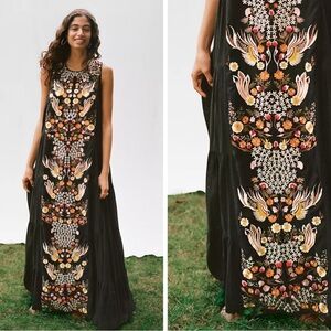 Anthropologie Samant Chauhan Jacaranda Tiered Embroidered Maxi Dress